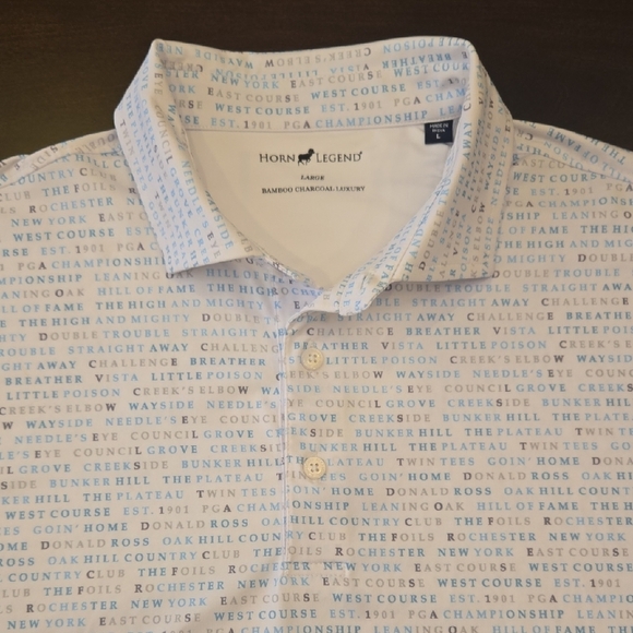 HTF! Horn Legend Bamboo Charcoal Luxury Golf Polo Blue/White Size Large SHOW OFF - Picture 10 of 13